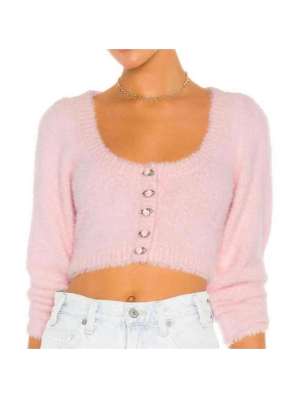 for Love & Lemons Anastasia Cropped Cardigan Carnation - Picture 1 of 6